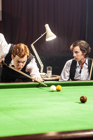The Rack Pack. Image shows from L to R: Steve Davis (Will Merrick), Alex Higgins (Luke Treadaway). Copyright: Zeppotron. The Rack Pack. Image shows from L to R: Steve Davis (Will Merrick), Alex Higgins (Luke Treadaway). Copyright: Zeppotron.