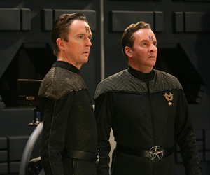Red Dwarf. Image shows from L to R: Howard Rimmer (Mark Dexter), Rimmer (Chris Barrie). Copyright: Grant Naylor Productions / BBC. Red Dwarf. Image shows from L to R: Howard Rimmer (Mark Dexter), Rimmer (Chris Barrie). Copyright: Grant Naylor Productions / BBC.