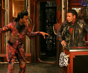 Red Dwarf. Image shows from L to R: Cat (Danny John-Jules), Lister (Craig Charles). Copyright: Grant Naylor Productions / BBC. Red Dwarf. Image shows from L to R: Cat (Danny John-Jules), Lister (Craig Charles). Copyright: Grant Naylor Productions / BBC.