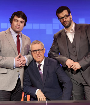 A Short History Of Everything Else. Image shows from L to R: Charlie Baker, Griff Rhys Jones, Marcus Brigstocke. Copyright: Twofour. A Short History Of Everything Else. Image shows from L to R: Charlie Baker, Griff Rhys Jones, Marcus Brigstocke. Copyright: Twofour.