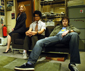 The IT Crowd. Image shows from L to R: Jen (Katherine Parkinson), Moss (Richard Ayoade), Roy (Chris O'Dowd). Copyright: TalkbackThames. The IT Crowd. Image shows from L to R: Jen (Katherine Parkinson), Moss (Richard Ayoade), Roy (Chris O'Dowd). Copyright: TalkbackThames.