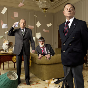 The Royal Bodyguard. Image shows from L to R: Colonel Dennis Whittington (Geoffrey Whitehead), Yates (Tim Downie), Captain Guy Hubble (David Jason). Copyright: Hat Trick Productions / Busby Productions. The Royal Bodyguard. Image shows from L to R: Colonel Dennis Whittington (Geoffrey Whitehead), Yates (Tim Downie), Captain Guy Hubble (David Jason). Copyright: Hat Trick Productions / Busby Productions.