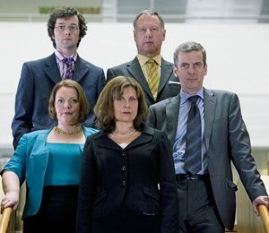 The Thick Of It. Image shows from L to R: Oliver Reeder (Chris Addison), Terri Coverley (Joanna Scanlan), Nicola Murray (Rebecca Front), Glenn Cullen (James Smith), Malcolm Tucker (Peter Capaldi). Copyright: BBC. The Thick Of It. Image shows from L to R: Oliver Reeder (Chris Addison), Terri Coverley (Joanna Scanlan), Nicola Murray (Rebecca Front), Glenn Cullen (James Smith), Malcolm Tucker (Peter Capaldi). Copyright: BBC.