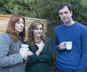 Trying Again. Image shows from L to R: Gail (Elizabeth Berrington), Meg (Jo Joyner), Matt (Chris Addison). Copyright: Avalon Television. Trying Again. Image shows from L to R: Gail (Elizabeth Berrington), Meg (Jo Joyner), Matt (Chris Addison). Copyright: Avalon Television.