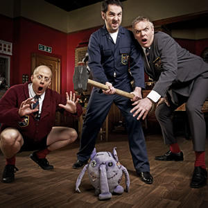 We Are Klang. Image shows from L to R: Councillor Marek (Marek Larwood), Councillor Steve (Steve Hall), Council-Leader Greg (Greg Davies). Copyright: BBC. We Are Klang. Image shows from L to R: Councillor Marek (Marek Larwood), Councillor Steve (Steve Hall), Council-Leader Greg (Greg Davies). Copyright: BBC.