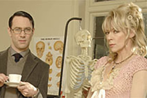 The Abbey. Image shows from L to R: Dr Darren (Reece Shearsmith), Marianne Hope (Morwenna Banks). Copyright: Baby Cow Productions. The Abbey. Image shows from L to R: Dr Darren (Reece Shearsmith), Marianne Hope (Morwenna Banks). Copyright: Baby Cow Productions.