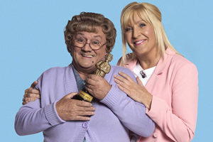 All Round To Mrs. Brown's. Image shows from L to R: Mrs Brown (Brendan O'Carroll), Cathy Brown (Jennifer Gibney). All Round To Mrs. Brown's. Image shows from L to R: Mrs Brown (Brendan O'Carroll), Cathy Brown (Jennifer Gibney).