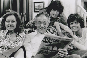 Bless This House. Image shows from L to R: Jean Abbott (Diana Coupland), Sid Abbott (Sid James), Mike Abbott (Robin Stewart), Sally Abbott (Sally Geeson). Copyright: Thames Television. Bless This House. Image shows from L to R: Jean Abbott (Diana Coupland), Sid Abbott (Sid James), Mike Abbott (Robin Stewart), Sally Abbott (Sally Geeson). Copyright: Thames Television.
