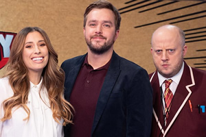 CelebAbility. Image shows from L to R: Stacey Solomon, Iain Stirling, Marek Larwood. Copyright: Potato. CelebAbility. Image shows from L to R: Stacey Solomon, Iain Stirling, Marek Larwood. Copyright: Potato.