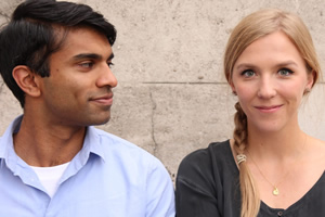 Cooking In A Bedsitter. Image shows from L to R: Deepak (Nikesh Patel), Trisha (Beattie Edmondson). Copyright: BBC. Cooking In A Bedsitter. Image shows from L to R: Deepak (Nikesh Patel), Trisha (Beattie Edmondson). Copyright: BBC.