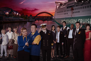 Death On The Tyne. Image shows from L to R: Mildred (Sheila Reid), Hilda (Georgie Glen), Colleen (Sue Johnston), Gemma (Sian Gibson), Terry (Johnny Vegas), Captain Jack (James Fleet), Tracy (Taj Atwal), Denise (Felicity Montagu), DJ Bobby (David Mumeni), Alan (Don Gilet), Justin Valentine (Tony Gardner), Emily (Doon Mackichan). Death On The Tyne. Image shows from L to R: Mildred (Sheila Reid), Hilda (Georgie Glen), Colleen (Sue Johnston), Gemma (Sian Gibson), Terry (Johnny Vegas), Captain Jack (James Fleet), Tracy (Taj Atwal), Denise (Felicity Montagu), DJ Bobby (David Mumeni), Alan (Don Gilet), Justin Valentine (Tony Gardner), Emily (Doon Mackichan).