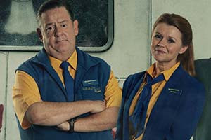 Dial M For Middlesbrough. Image shows from L to R: Terry (Johnny Vegas), Gemma (Sian Gibson). Copyright: Shiny Button Productions. Dial M For Middlesbrough. Image shows from L to R: Terry (Johnny Vegas), Gemma (Sian Gibson). Copyright: Shiny Button Productions.