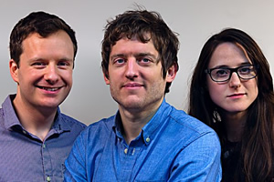 Elis James' Pantheon Of Heroes. Image shows from L to R: Benjamin Partridge, Elis James, Nadia Kamil. Copyright: BBC. Elis James' Pantheon Of Heroes. Image shows from L to R: Benjamin Partridge, Elis James, Nadia Kamil. Copyright: BBC.
