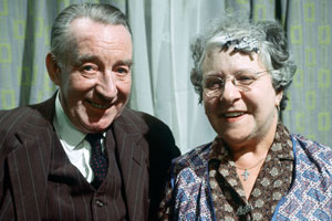 For The Love Of Ada. Image shows from L to R: Walter Bingley (Wilfred Pickles), Ada Cresswell/Bingley (Irene Handl). For The Love Of Ada. Image shows from L to R: Walter Bingley (Wilfred Pickles), Ada Cresswell/Bingley (Irene Handl).