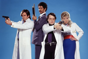 Garth Marenghi's Darkplace. Image shows from L to R: Todd Rivers / Dr. Lucien Sanchez (Matt Berry), Dean Learner / Thornton Reed (Richard Ayoade), Garth Marenghi / Dr. Rick Dagless M.D. (Matthew Holness), Madeleine Wool / Dr. Liz Asher (Alice Lowe). Copyright: Avalon Television. Garth Marenghi's Darkplace. Image shows from L to R: Todd Rivers / Dr. Lucien Sanchez (Matt Berry), Dean Learner / Thornton Reed (Richard Ayoade), Garth Marenghi / Dr. Rick Dagless M.D. (Matthew Holness), Madeleine Wool / Dr. Liz Asher (Alice Lowe). Copyright: Avalon Television.