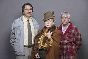 Grandpa's Great Escape. Image shows from L to R: Barry (David Walliams), Miss Dandy (Jennifer Saunders), Grandpa (Tom Courtenay). Copyright: King Bert Productions. Grandpa's Great Escape. Image shows from L to R: Barry (David Walliams), Miss Dandy (Jennifer Saunders), Grandpa (Tom Courtenay). Copyright: King Bert Productions.