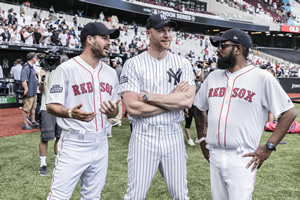 A League Of Their Own. Image shows from L to R: Jamie Redknapp, Andrew Flintoff, Romesh Ranganathan. Copyright: CPL Productions. A League Of Their Own. Image shows from L to R: Jamie Redknapp, Andrew Flintoff, Romesh Ranganathan. Copyright: CPL Productions.