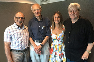 Michael Frayn's Magic Mobile. Image shows from L to R: David Suchet, Michael Frayn, Susannah Fielding, Martin Jarvis. Copyright: Jarvis and Ayres Productions. Michael Frayn's Magic Mobile. Image shows from L to R: David Suchet, Michael Frayn, Susannah Fielding, Martin Jarvis. Copyright: Jarvis and Ayres Productions.