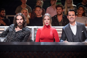 Roast Battle. Image shows from L to R: Russell Brand, Katherine Ryan, Jimmy Carr. Roast Battle. Image shows from L to R: Russell Brand, Katherine Ryan, Jimmy Carr.