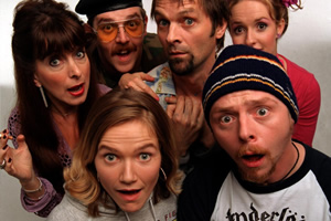 Spaced. Image shows from L to R: Marsha Klein (Julia Deakin), Mike Watt (Nick Frost), Daisy Steiner (Jessica Hynes), Brian Topp (Mark Heap), Tim Bisley (Simon Pegg), Twist Morgan (Katy Carmichael). Spaced. Image shows from L to R: Marsha Klein (Julia Deakin), Mike Watt (Nick Frost), Daisy Steiner (Jessica Hynes), Brian Topp (Mark Heap), Tim Bisley (Simon Pegg), Twist Morgan (Katy Carmichael).