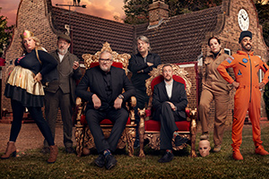 Taskmaster. Image shows from L to R: Daisy May Cooper, Johnny Vegas, Greg Davies, Richard Herring, Alex Horne, Katherine Parkinson, Mawaan Rizwan. Copyright: Avalon Television. Taskmaster. Image shows from L to R: Daisy May Cooper, Johnny Vegas, Greg Davies, Richard Herring, Alex Horne, Katherine Parkinson, Mawaan Rizwan. Copyright: Avalon Television.