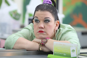 Trollied. Lisa (Beverly Rudd). Copyright: Roughcut Television. Trollied. Lisa (Beverly Rudd). Copyright: Roughcut Television.