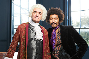Urban Myths: Hendrix And Handel. Image shows from L to R: George Frideric Handel (David Haig), Jimi Hendrix (Zach Wyatt). Urban Myths: Hendrix And Handel. Image shows from L to R: George Frideric Handel (David Haig), Jimi Hendrix (Zach Wyatt).