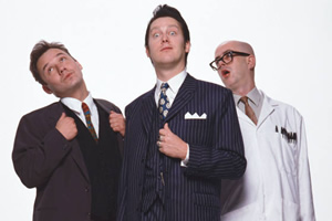 Vic Reeves Big Night Out. Image shows from L to R: Bob Mortimer, Vic Reeves, Les (Fred Aylward). Copyright: Channel X. Vic Reeves Big Night Out. Image shows from L to R: Bob Mortimer, Vic Reeves, Les (Fred Aylward). Copyright: Channel X.