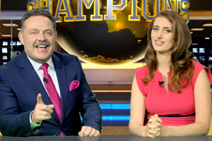 Zone Of Champions. Image shows from L to R: Jack Bullman (John Thomson), Nicky Brimble (Jessica Knappett). Copyright: Spelthorne Community Television. Zone Of Champions. Image shows from L to R: Jack Bullman (John Thomson), Nicky Brimble (Jessica Knappett). Copyright: Spelthorne Community Television.