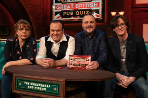Al Murray's Great British Pub Quiz. Image shows from L to R: Kerry Godliman, Shaun Williamson, Al Murray, Ed Byrne. Copyright: Avalon Television. Al Murray's Great British Pub Quiz. Image shows from L to R: Kerry Godliman, Shaun Williamson, Al Murray, Ed Byrne. Copyright: Avalon Television.