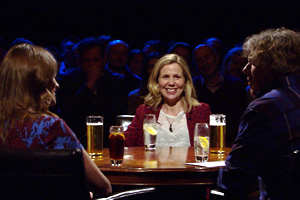 Alan Davies: As Yet Untitled. Image shows from L to R: Ellie Taylor, Sally Phillips, Alan Davies. Copyright: Phil McIntyre Entertainment. Alan Davies: As Yet Untitled. Image shows from L to R: Ellie Taylor, Sally Phillips, Alan Davies. Copyright: Phil McIntyre Entertainment.