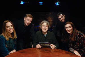 Alan Davies: As Yet Untitled. Image shows from L to R: Melanie Chisholm, Ardal O'Hanlon, Alan Davies, Jamali Maddix, Jessica Knappett. Copyright: Phil McIntyre Entertainment. Alan Davies: As Yet Untitled. Image shows from L to R: Melanie Chisholm, Ardal O'Hanlon, Alan Davies, Jamali Maddix, Jessica Knappett. Copyright: Phil McIntyre Entertainment.
