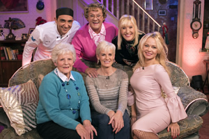 All Round To Mrs. Brown's. Image shows from L to R: Aly Mahmoud, Shirley Erskine, Mrs Brown (Brendan O'Carroll), Judy Murray, Cathy Brown (Jennifer Gibney), Pamela Anderson. All Round To Mrs. Brown's. Image shows from L to R: Aly Mahmoud, Shirley Erskine, Mrs Brown (Brendan O'Carroll), Judy Murray, Cathy Brown (Jennifer Gibney), Pamela Anderson.