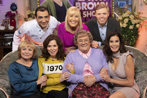 All Round To Mrs. Brown's. Image shows from L to R: Julie Friel, Aly Mahmoud, Anna Friel, Cathy Brown (Jennifer Gibney), Mrs Brown (Brendan O'Carroll), Rob Beckett, Teri Hatcher. All Round To Mrs. Brown's. Image shows from L to R: Julie Friel, Aly Mahmoud, Anna Friel, Cathy Brown (Jennifer Gibney), Mrs Brown (Brendan O'Carroll), Rob Beckett, Teri Hatcher.