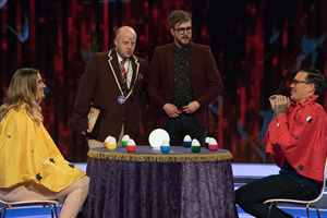 CelebAbility. Image shows from L to R: Iain Stirling, Marek Larwood, Bobby Norris. Copyright: Potato. CelebAbility. Image shows from L to R: Iain Stirling, Marek Larwood, Bobby Norris. Copyright: Potato.