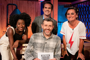 Dave Gorman: Terms And Conditions Apply. Image shows from L to R: Sophie Duker, Jimmy Carr, Dave Gorman, Zoe Lyons. Copyright: Avalon Television. Dave Gorman: Terms And Conditions Apply. Image shows from L to R: Sophie Duker, Jimmy Carr, Dave Gorman, Zoe Lyons. Copyright: Avalon Television.