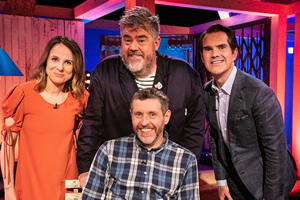 Dave Gorman: Terms And Conditions Apply. Image shows from L to R: Cariad Lloyd, Phill Jupitus, Dave Gorman, Jimmy Carr. Copyright: Avalon Television. Dave Gorman: Terms And Conditions Apply. Image shows from L to R: Cariad Lloyd, Phill Jupitus, Dave Gorman, Jimmy Carr. Copyright: Avalon Television.