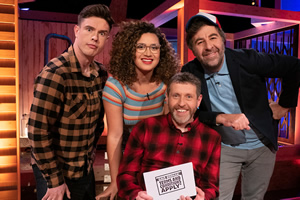 Dave Gorman: Terms And Conditions Apply. Image shows from L to R: Ed Gamble, Rose Matafeo, Dave Gorman, David O'Doherty. Copyright: Avalon Television. Dave Gorman: Terms And Conditions Apply. Image shows from L to R: Ed Gamble, Rose Matafeo, Dave Gorman, David O'Doherty. Copyright: Avalon Television.