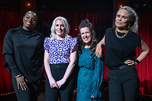 Funny Festival Live. Image shows from L to R: Thanyia Moore, Sara Pascoe, Rosie Jones, Joanne McNally. Copyright: Phil McIntyre Entertainment. Funny Festival Live. Image shows from L to R: Thanyia Moore, Sara Pascoe, Rosie Jones, Joanne McNally. Copyright: Phil McIntyre Entertainment.