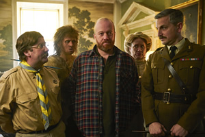 Ghosts. Image shows from L to R: Pat (Jim Howick), Robin (Laurence Rickard), Terry (Steve Oram), Lady Button (Martha Howe-Douglas), Captain (Ben Willbond). Copyright: Monumental Pictures. Ghosts. Image shows from L to R: Pat (Jim Howick), Robin (Laurence Rickard), Terry (Steve Oram), Lady Button (Martha Howe-Douglas), Captain (Ben Willbond). Copyright: Monumental Pictures.