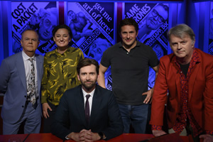 Have I Got News For You. Image shows from L to R: Ian Hislop, Zoe Lyons, David Tennant, Johnny Mercer, Paul Merton. Have I Got News For You. Image shows from L to R: Ian Hislop, Zoe Lyons, David Tennant, Johnny Mercer, Paul Merton.