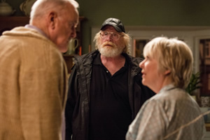 Hold The Sunset. Image shows from L to R: Phil (John Cleese), Bob (James Cosmo), Edith (Alison Steadman). Copyright: BBC. Hold The Sunset. Image shows from L to R: Phil (John Cleese), Bob (James Cosmo), Edith (Alison Steadman). Copyright: BBC.