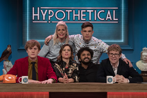 Hypothetical. Image shows from L to R: James Acaster, Sara Pascoe, Lou Sanders, Ed Gamble, Nish Kumar, Josh Widdicombe. Copyright: Hat Trick Productions. Hypothetical. Image shows from L to R: James Acaster, Sara Pascoe, Lou Sanders, Ed Gamble, Nish Kumar, Josh Widdicombe. Copyright: Hat Trick Productions.
