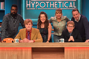 Hypothetical. Image shows from L to R: Romesh Ranganathan, James Acaster, Rosie Jones, Kerry Godliman, Josh Widdicombe, Matt Forde. Copyright: Hat Trick Productions. Hypothetical. Image shows from L to R: Romesh Ranganathan, James Acaster, Rosie Jones, Kerry Godliman, Josh Widdicombe, Matt Forde. Copyright: Hat Trick Productions.