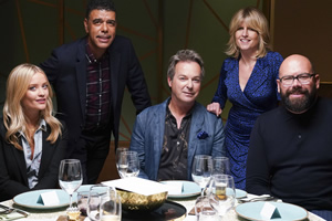 I'll Get This. Image shows from L to R: Laura Whitmore, Chris Kamara, Julian Clary, Rachel Johnson, Tom Davis. Copyright: 12 Yard Productions. I'll Get This. Image shows from L to R: Laura Whitmore, Chris Kamara, Julian Clary, Rachel Johnson, Tom Davis. Copyright: 12 Yard Productions.