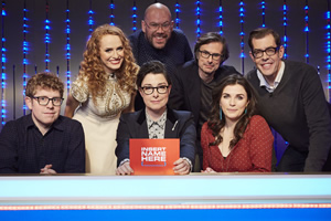 Insert Name Here. Image shows from L to R: Josh Widdicombe, Kate Williams, Sue Perkins, Tom Davis, Robert Peston, Aisling Bea, Richard Osman. Insert Name Here. Image shows from L to R: Josh Widdicombe, Kate Williams, Sue Perkins, Tom Davis, Robert Peston, Aisling Bea, Richard Osman.