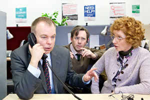Inside No. 9. Image shows from L to R: Andy (Steve Pemberton), George (Reece Shearsmith), Liz (Jane Horrocks). Copyright: BBC. Inside No. 9. Image shows from L to R: Andy (Steve Pemberton), George (Reece Shearsmith), Liz (Jane Horrocks). Copyright: BBC.