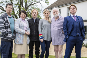 Inside No. 9. Image shows from L to R: Spike (Nick Moran), May (Monica Dolan), Viktor (Reece Shearsmith), Natasha (Emilia Fox), Percy (David Calder), Hugo (Steve Pemberton). Copyright: BBC. Inside No. 9. Image shows from L to R: Spike (Nick Moran), May (Monica Dolan), Viktor (Reece Shearsmith), Natasha (Emilia Fox), Percy (David Calder), Hugo (Steve Pemberton). Copyright: BBC.