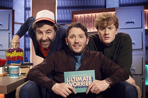 Jon Richardson: Ultimate Worrier. Image shows from L to R: David O'Doherty, Jon Richardson, James Acaster. Copyright: Talkback. Jon Richardson: Ultimate Worrier. Image shows from L to R: David O'Doherty, Jon Richardson, James Acaster. Copyright: Talkback.