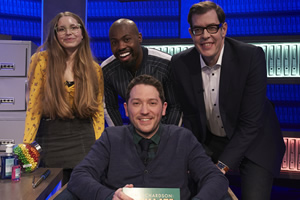 Jon Richardson: Ultimate Worrier. Image shows from L to R: Jessie Cave, Darren Harriott, Jon Richardson, Richard Osman. Copyright: Talkback. Jon Richardson: Ultimate Worrier. Image shows from L to R: Jessie Cave, Darren Harriott, Jon Richardson, Richard Osman. Copyright: Talkback.